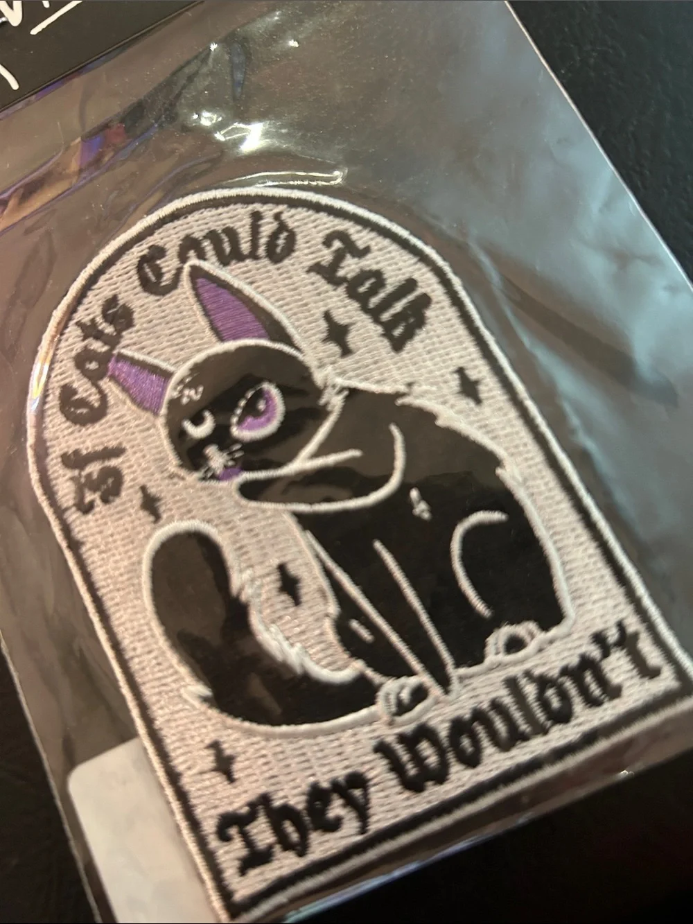 Killstar Talk Much Black Cat Embroidered Patch Purple Accent Original Packaging